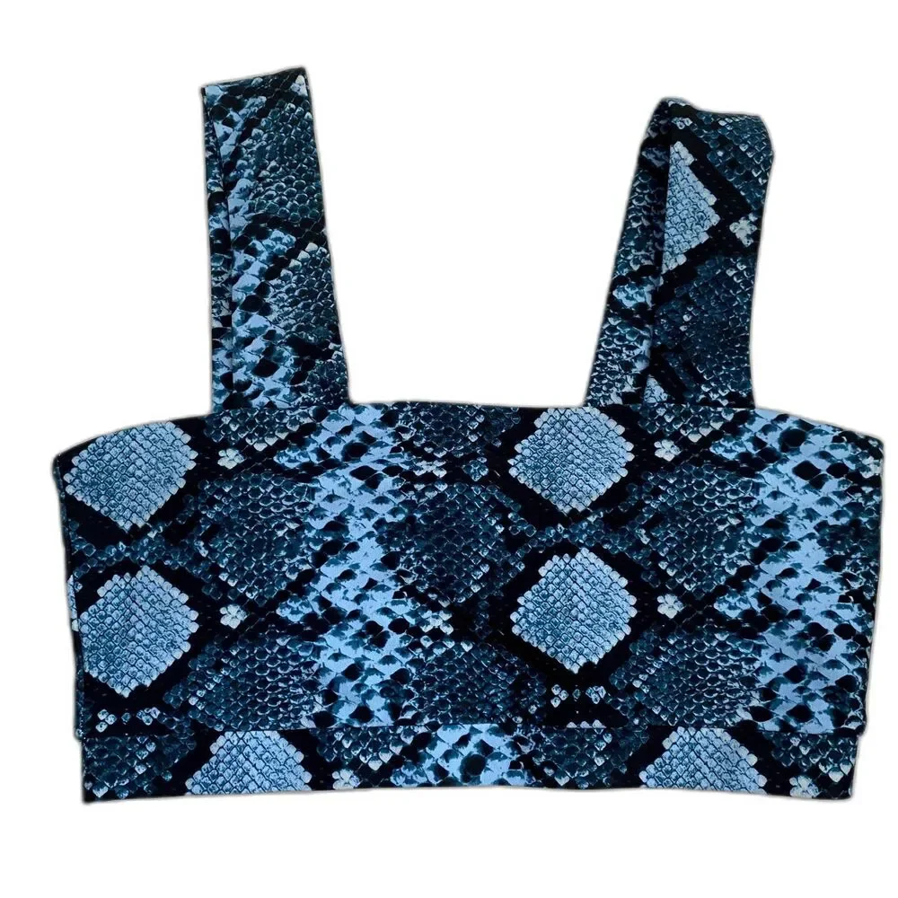 NWT Buddy Love Kayla Sports Bra Blue Snakeskin Python Square Neck‎ Small NWT